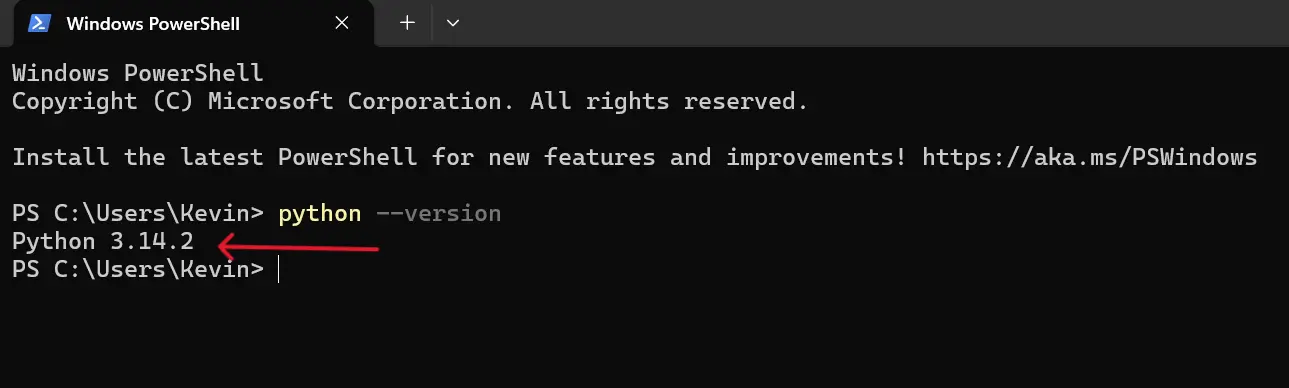 Terminal showing Python version output